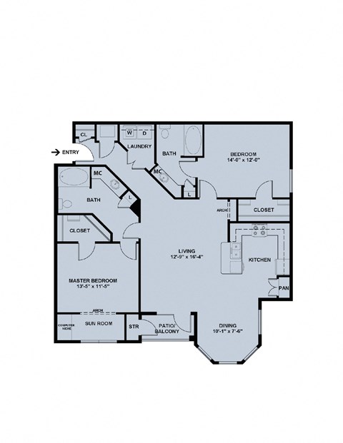 A floor plan of a house with a master bedroom and a living room.